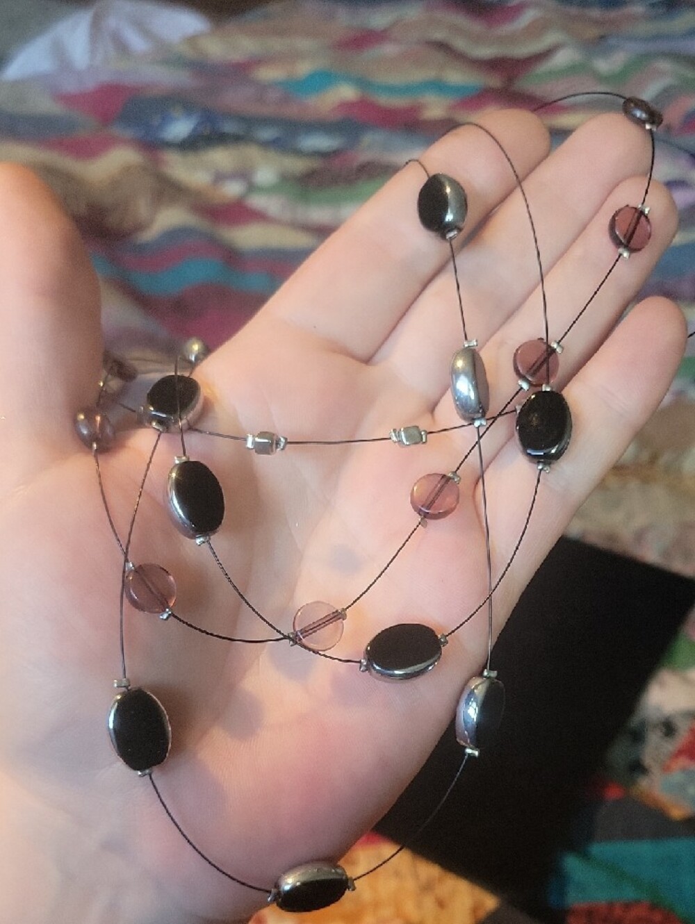 Multi-Strand Black and Gray Beaded Necklace Set with Earrings - Picture 3 of 4